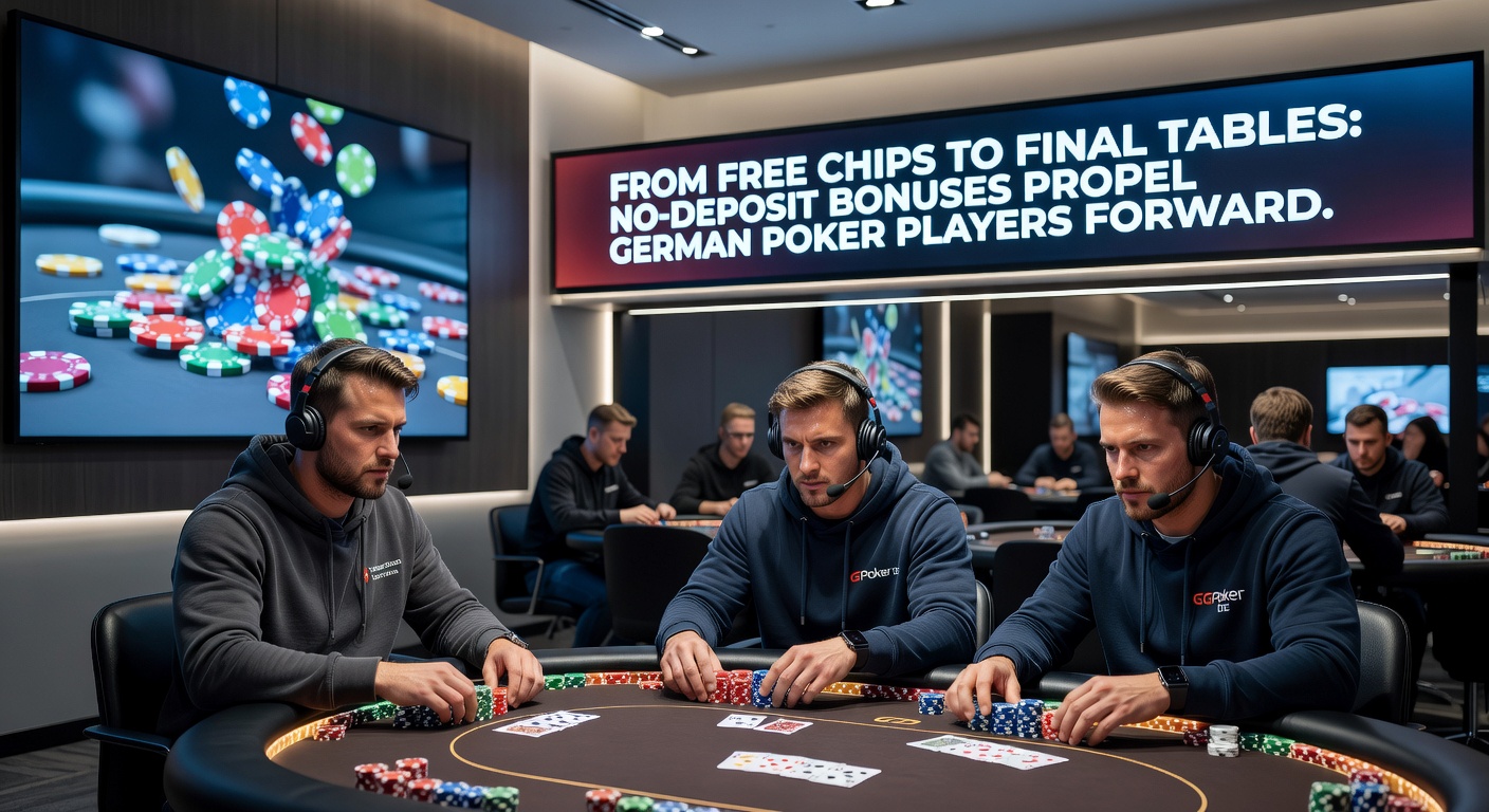 Poker-Final-Table mit deutschen Flaggen und Spielern, die aus No-Deposit-Boni gestartet sind