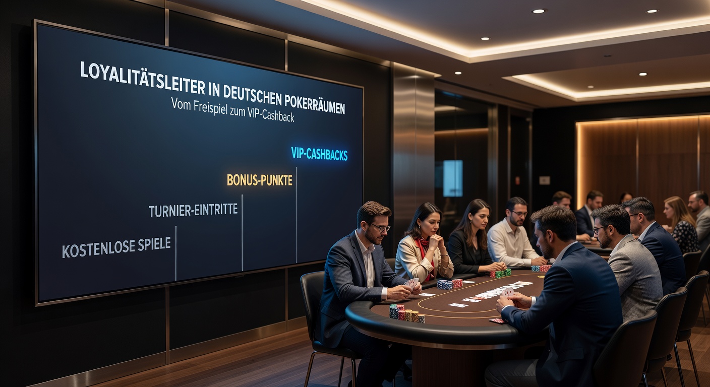 Detaillierte Darstellung einer Loyalty-Leiter mit Prozentangaben für Rakeback und Cashback auf den verschiedenen Stufen in einem deutschen Poker-Raum